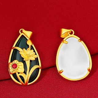 批发和田玉古法金镶嵌和田玉吊坠女款和田白玉吊坠直销